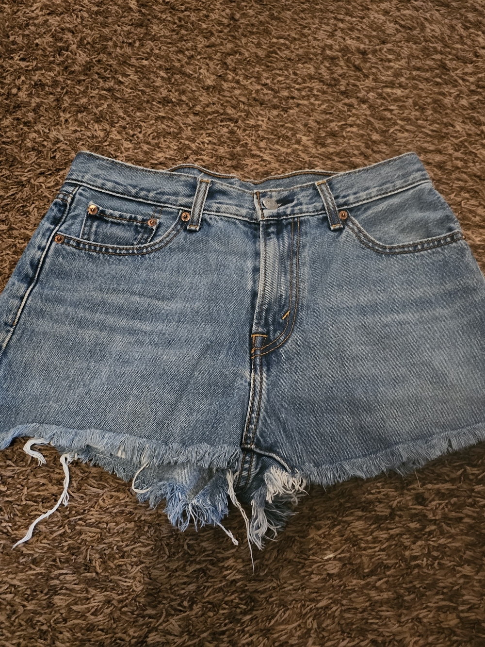 Levi's Light Blue Distressed Frayed Hem Denim Shorts
